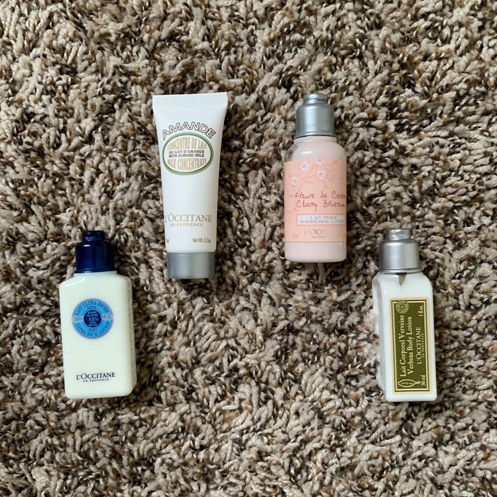 Variety of 4 travel sized L'occitane Body lotions